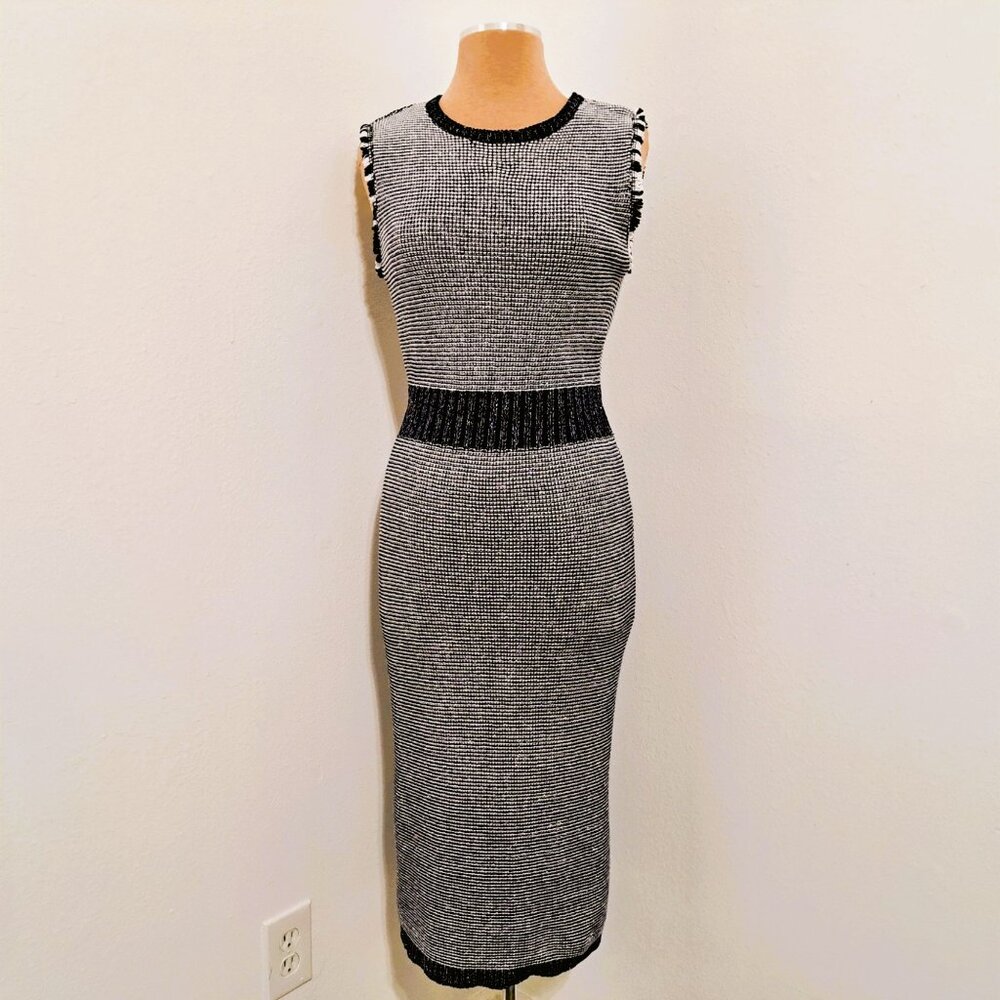 Eva Mendez Women's Midi Stretchy Knit Bodycon Dress Navy/White Size L